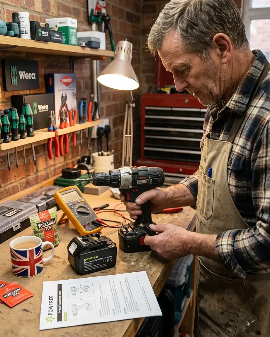 POWTREE battery undergoing rigorous testing in a UK workshop environment
